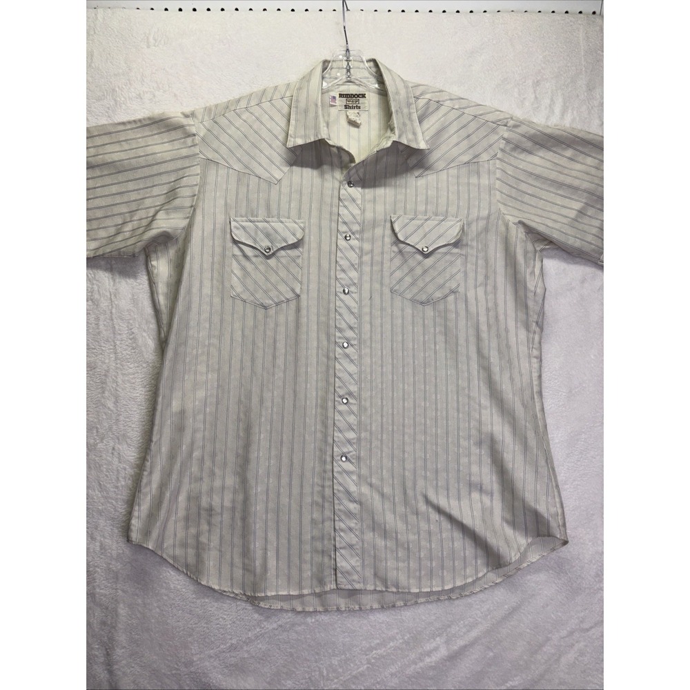 VTG Ruddock western shirt Pearl Snap Short Sleeve Collar 2XL Tall Tan Blue Strip